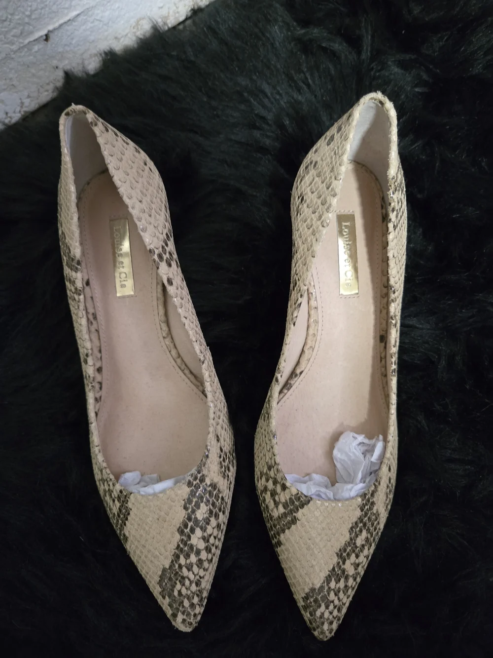Louise et Cie Beige Snake-Print Pointed-Toe Heels